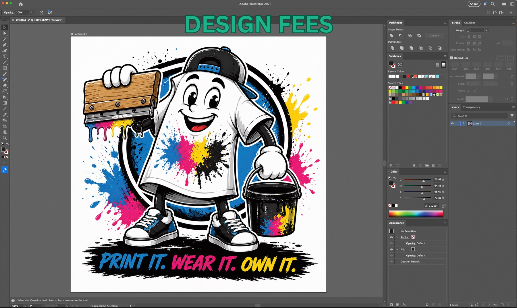 Quick Ink Tees custom design fee schedule